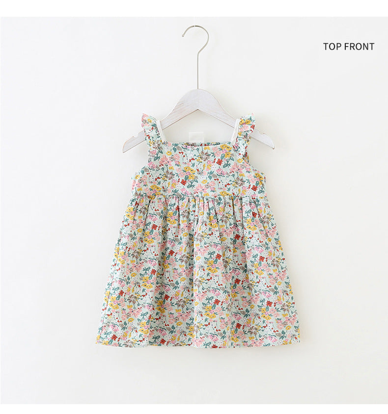 Girl Cotton Floral Dress -Green