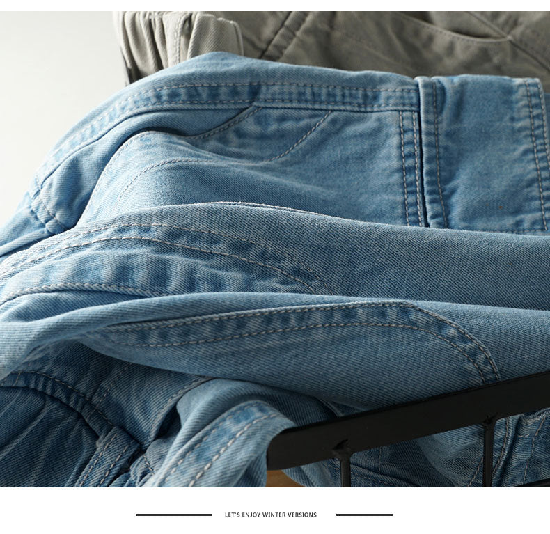 Cotton Denim Cargo Jeans Short - Blue