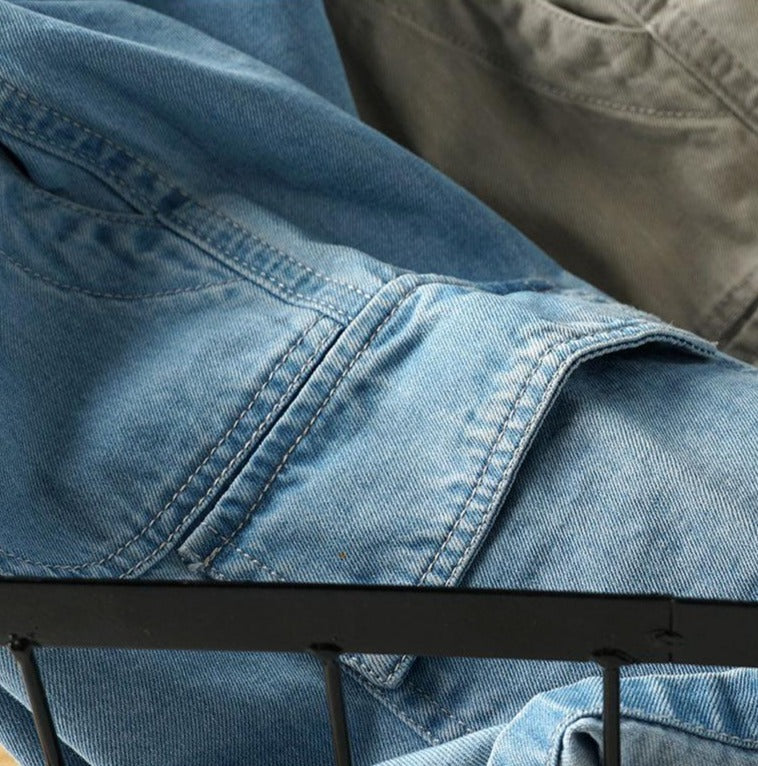 Cotton Denim Cargo Jeans Short - Blue
