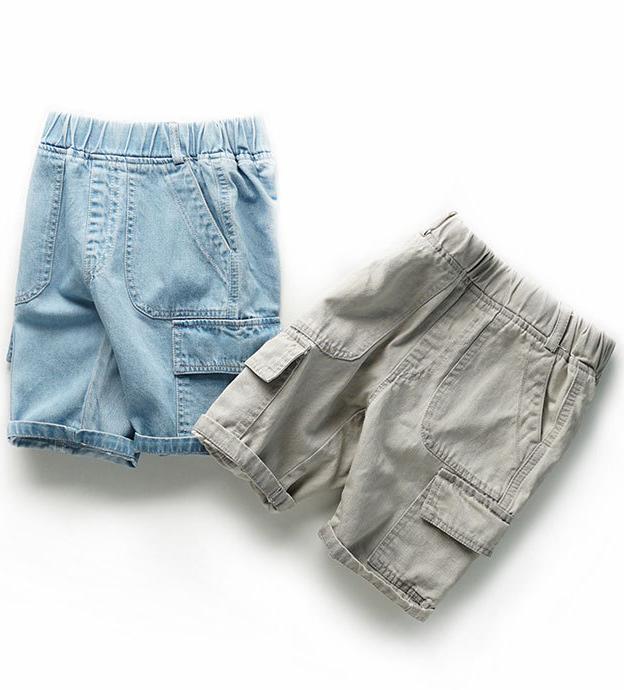 Cotton Denim Cargo Jeans Short - Blue