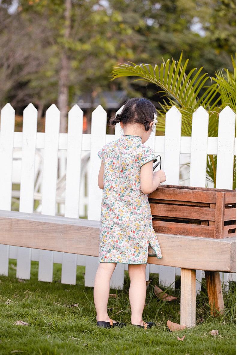 Girls Floral Cheongsam Dress - Green