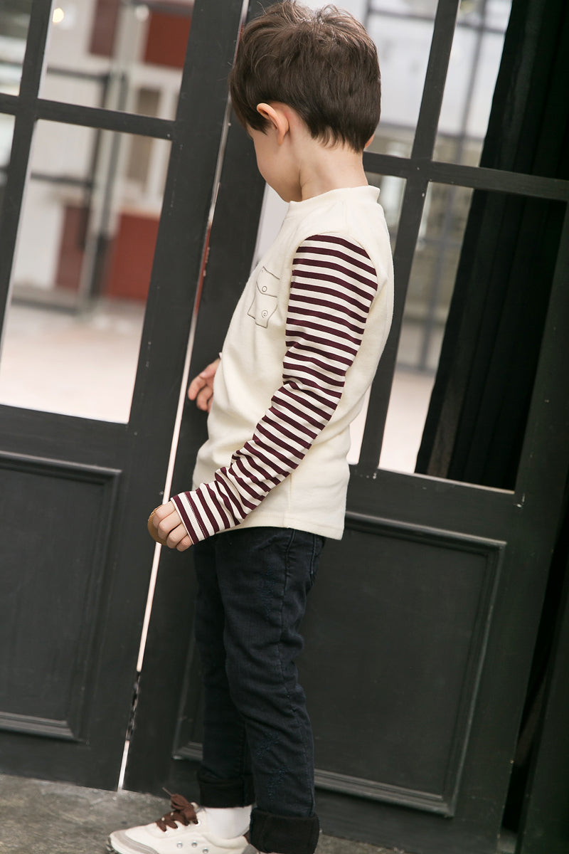 Boys Cream Cotton Top - Long Sleeves