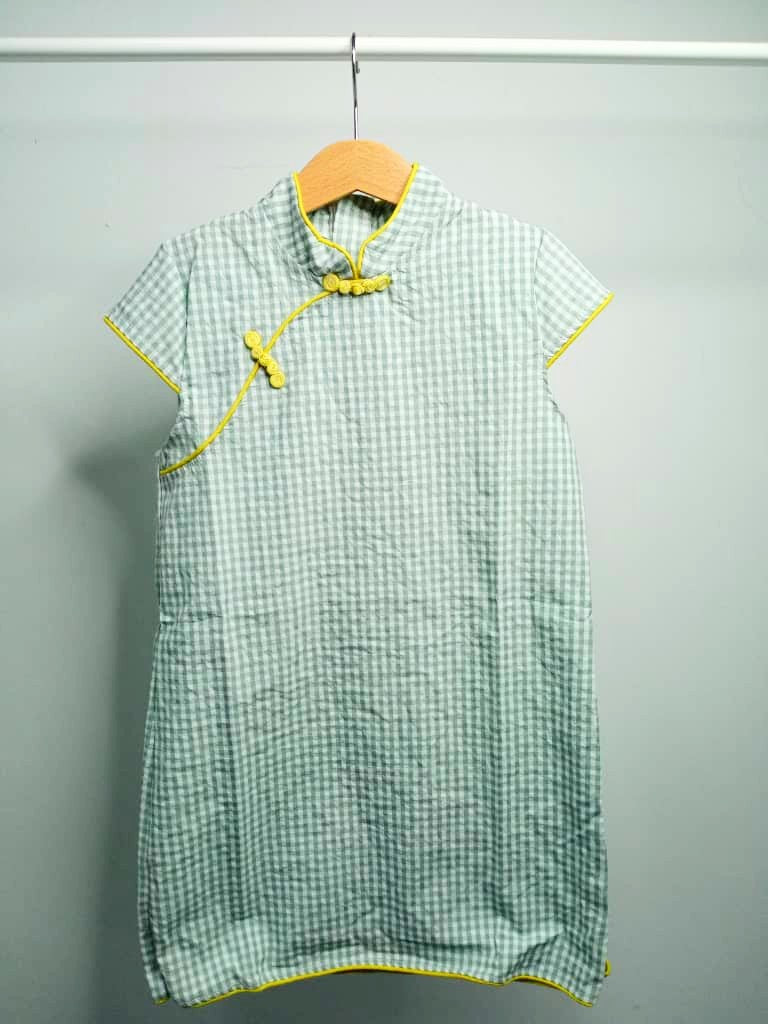 Girls Green Check Cheongsam Dress