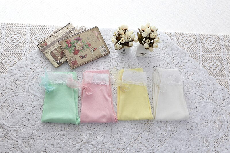 Girls Leggings with Ribbon & Lace- Yellow