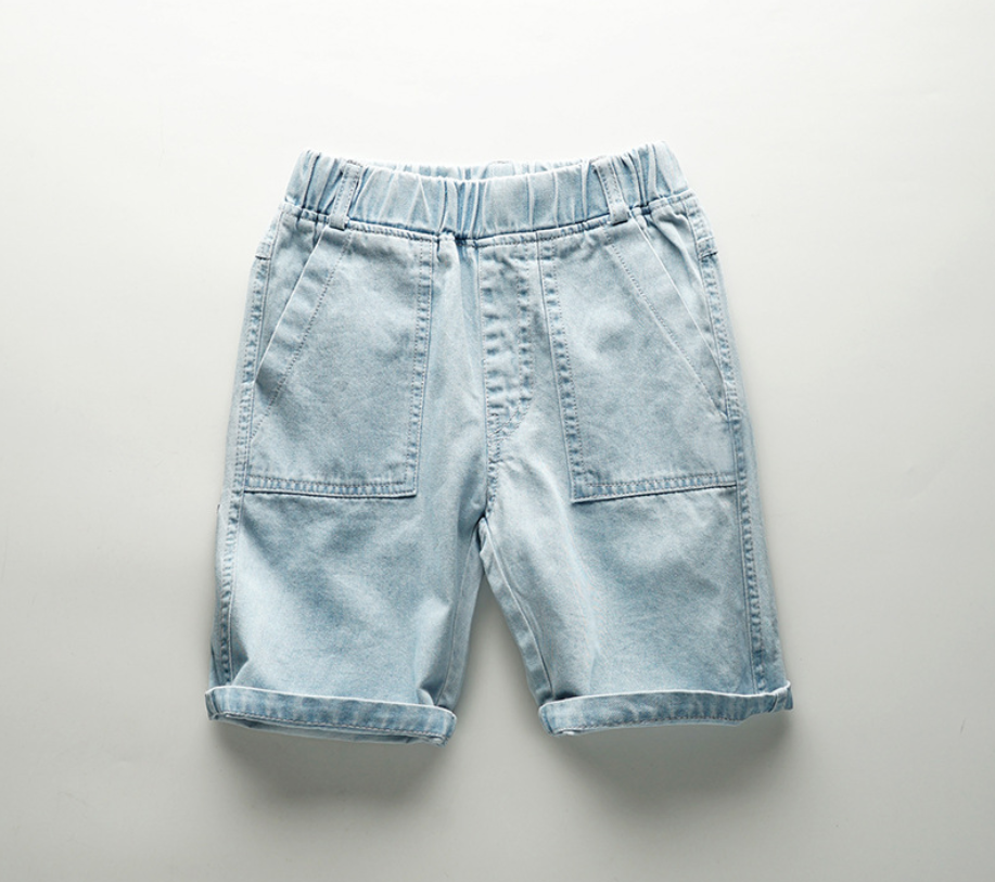 Cotton Denim Jeans Short - Blue