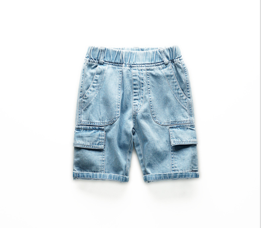 Cotton Denim Cargo Jeans Short - Blue