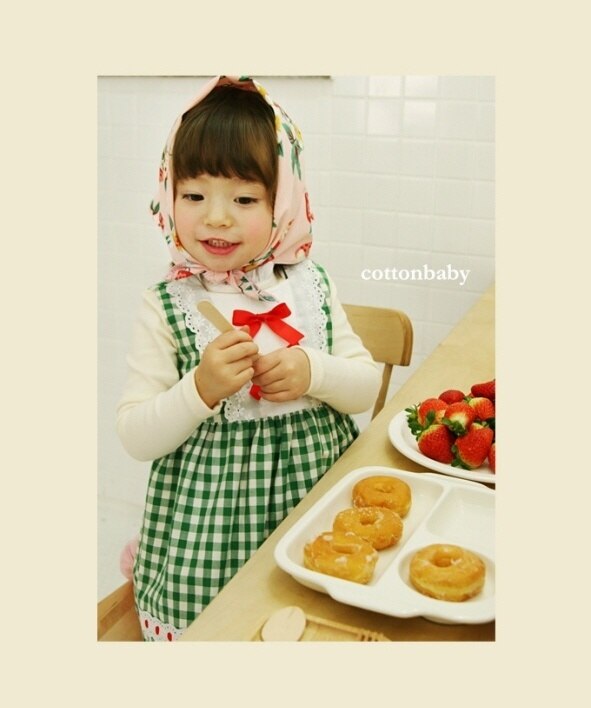 Luxury Girls Custard Cotton Check Pinafore Dress (Made in Korea)