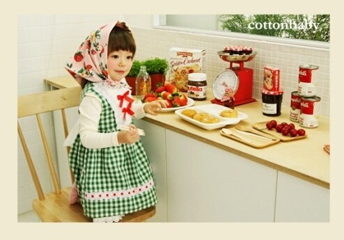 Luxury Girls Custard Cotton Check Pinafore Dress (Made in Korea)