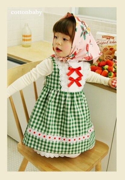 Luxury Girls Custard Cotton Check Pinafore Dress (Made in Korea)