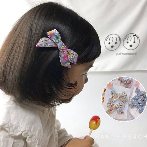 4 x Japanese Style Floral Hair Bows - Green/ Blue