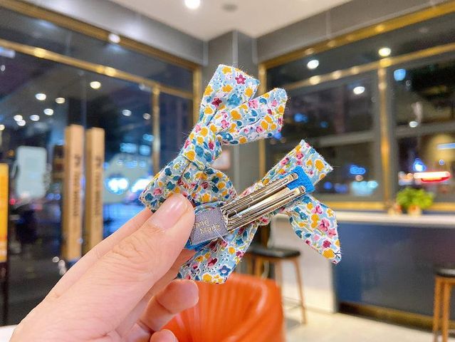 4 x Japanese Style Floral Hair Bows - Green/ Blue