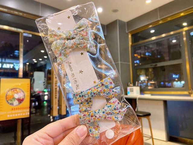 4 x Japanese Style Floral Hair Bows - Green/ Blue