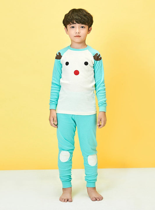 Organic Cotton Pyjamas -  Turquoise Reindeer (UK stock)