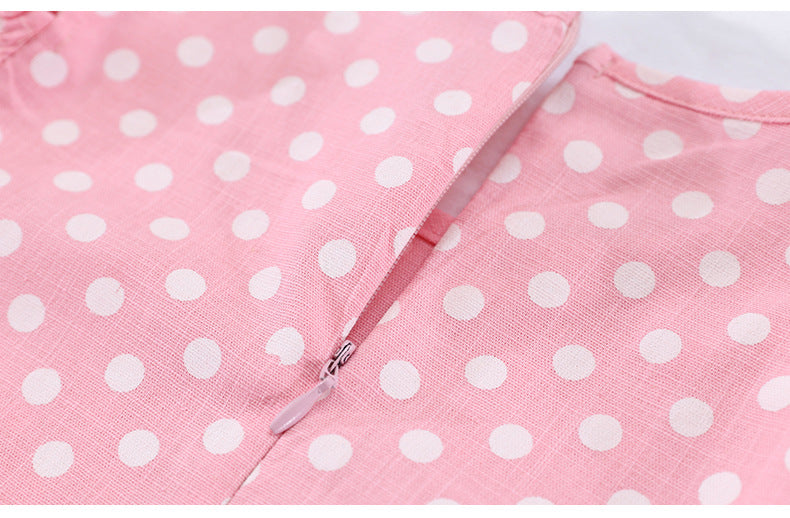 Pink Cotton Off Shoulder Polka Dot Girl Dress