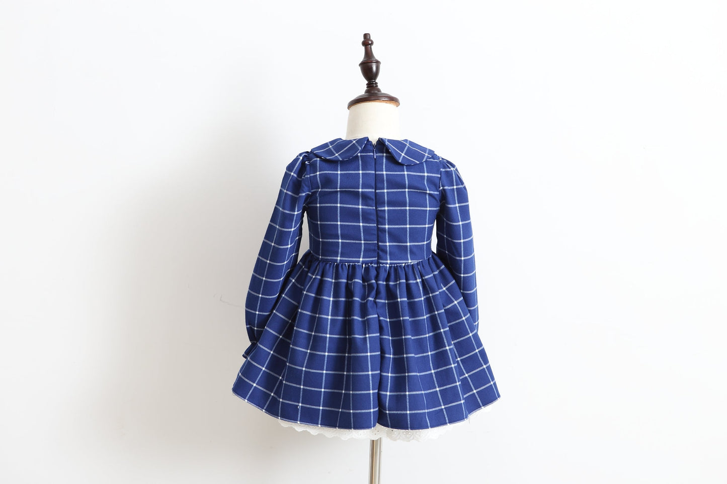 Girls Navy Blue Checked Dress