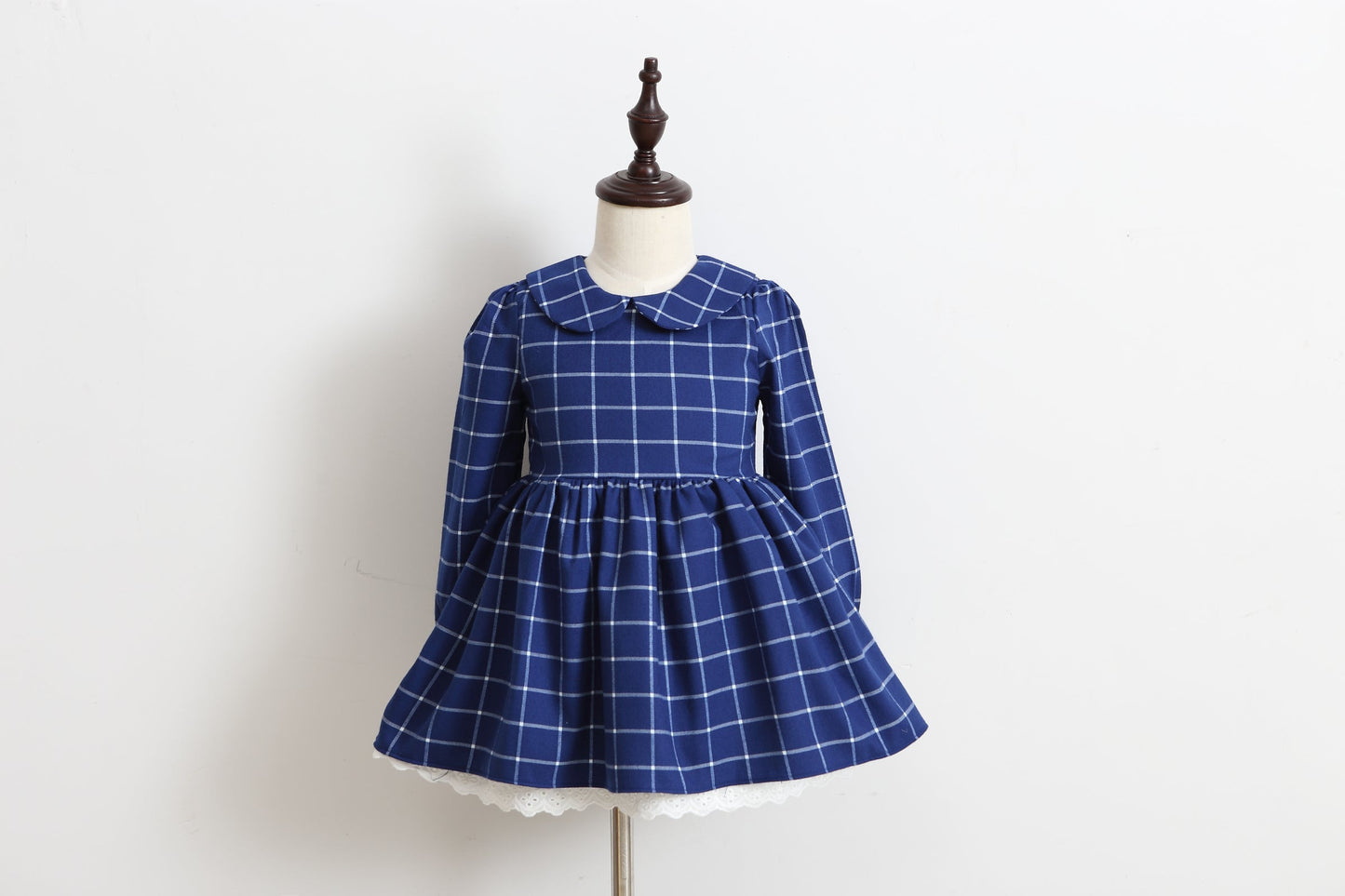 Girls Navy Blue Checked Dress