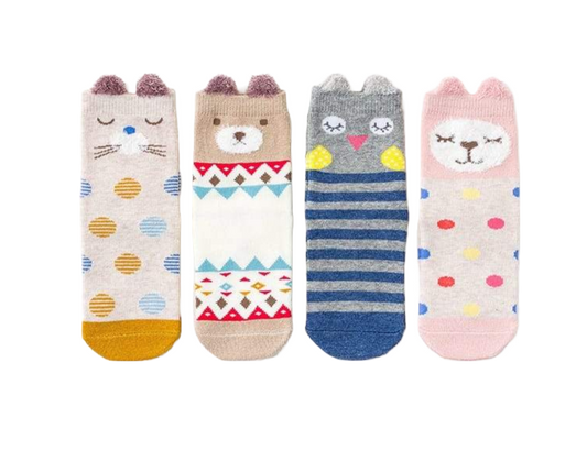 Woodland, 4 Pairs Cute Animal Print Girl Ankle Socks