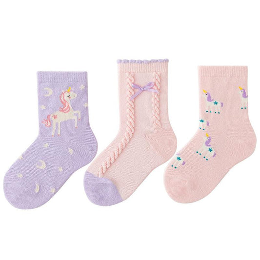 Girls Unicorn Cotton Socks - 3 Pairs