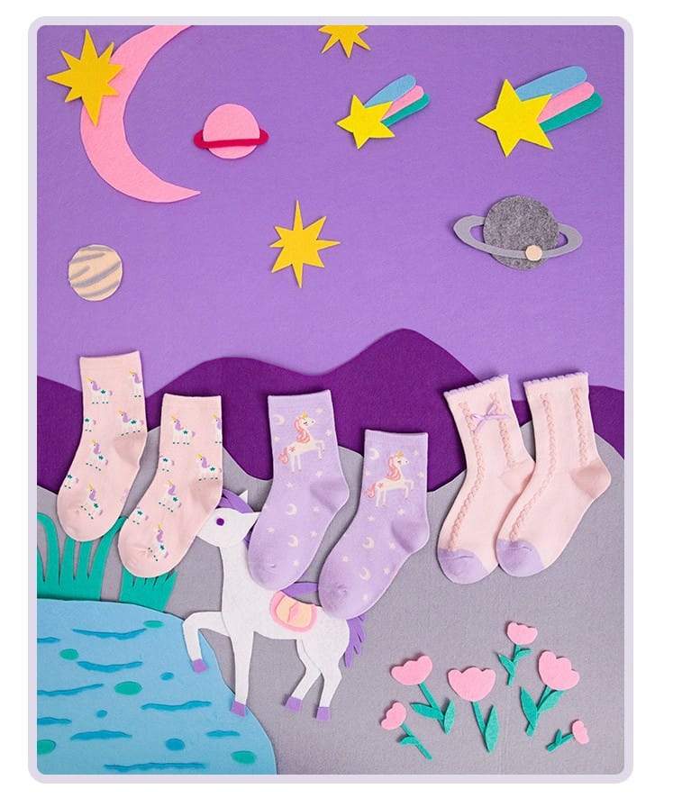 Girls Unicorn Cotton Socks - 3 Pairs