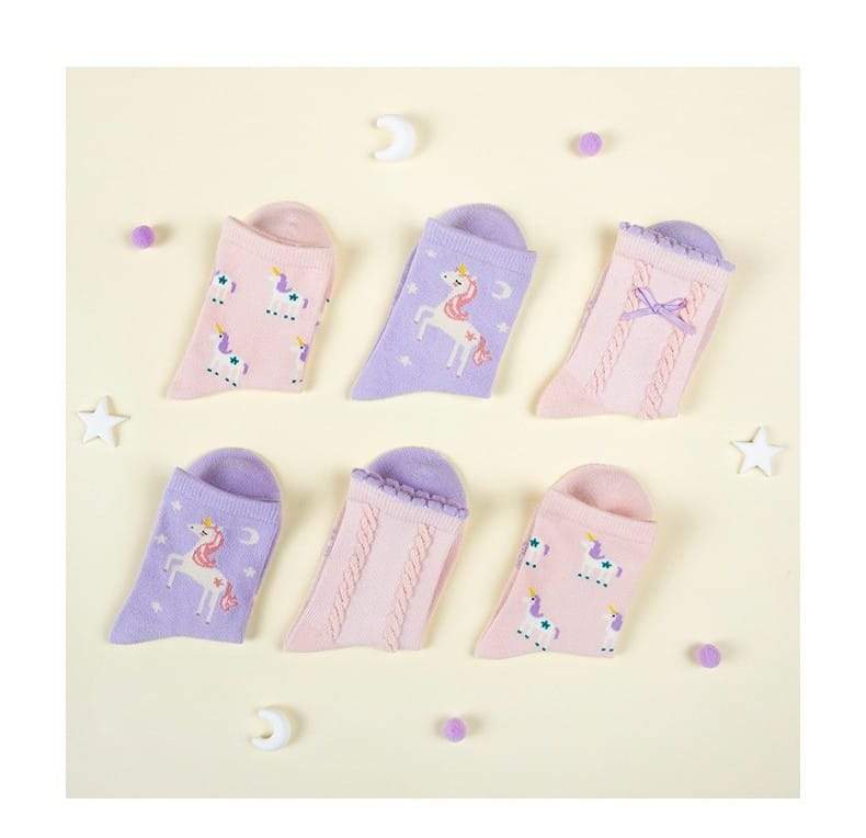 Girls Unicorn Cotton Socks - 3 Pairs