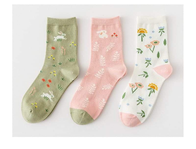 Women Cotton Floral Socks - 3 Pairs