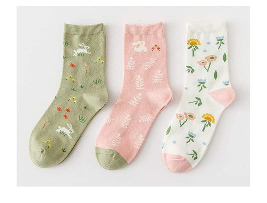 Women Cotton Floral Socks - 3 Pairs