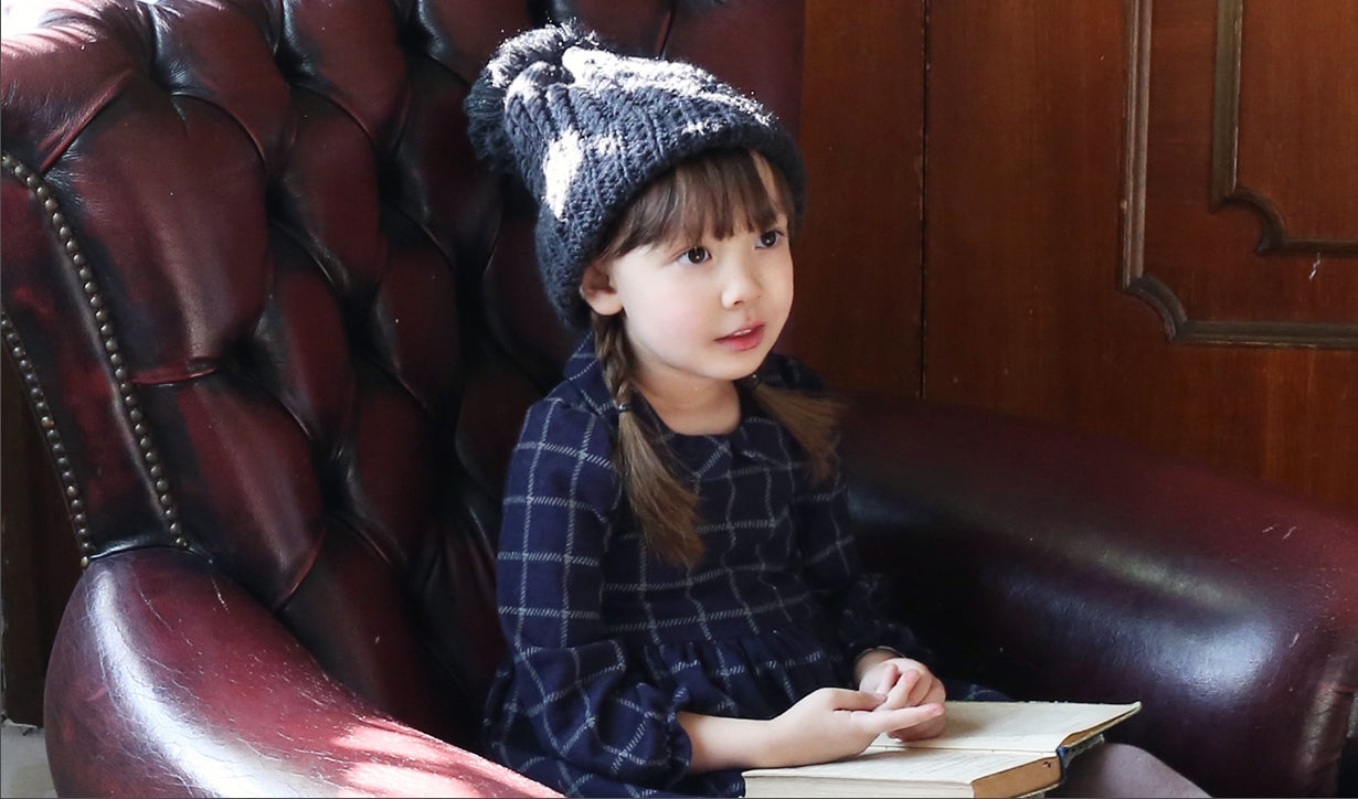 Girls Navy Blue Checked Dress